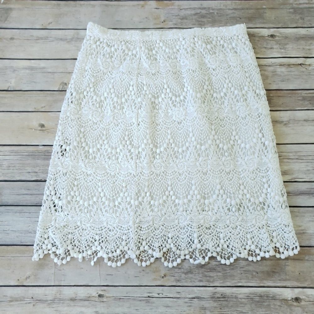 4 love and liberty Johnny Was Creme Crochet Lined Skirt Lace mini